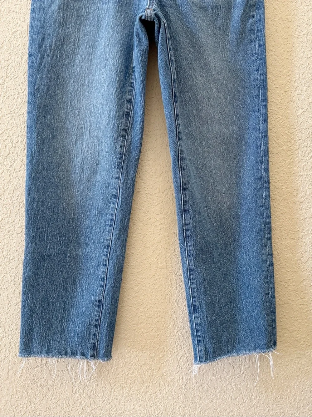 Madewell Jeans The Mid Rise Perfect Vintage Crossover Zipper Raw Hem Blue 27